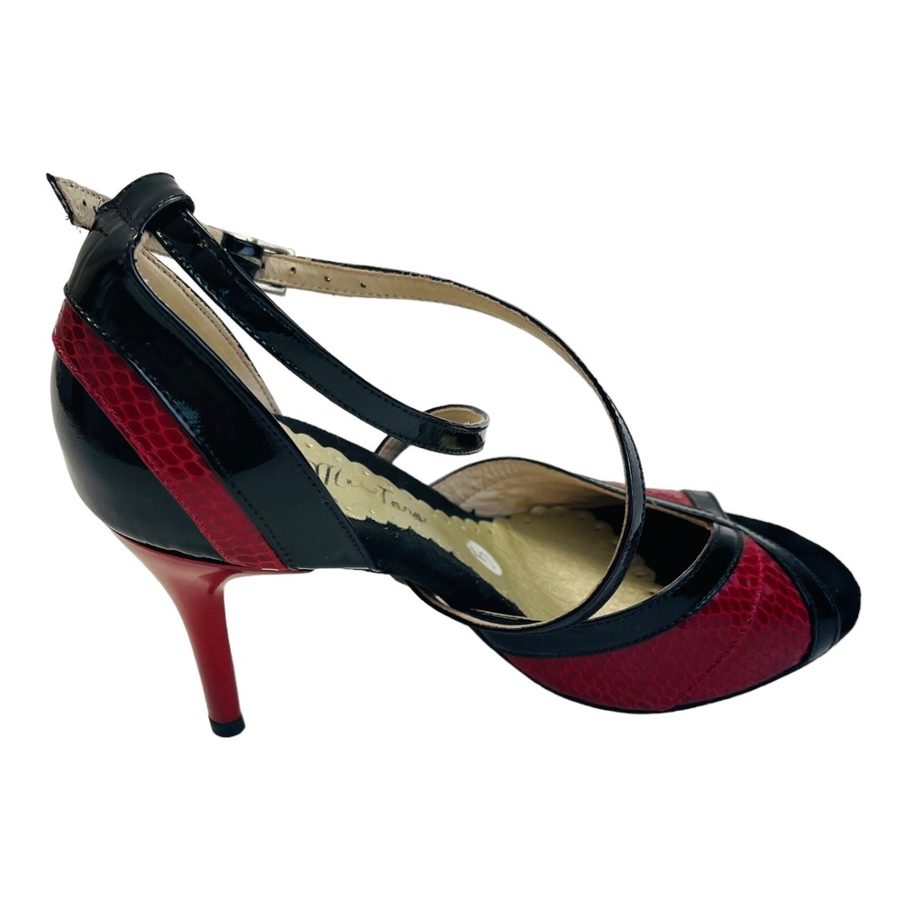 Mr Tango Shoes Women Size 5 Black Red Snake Skin Open Toe High Heels Dance Shoes - Picture 5 of 15
